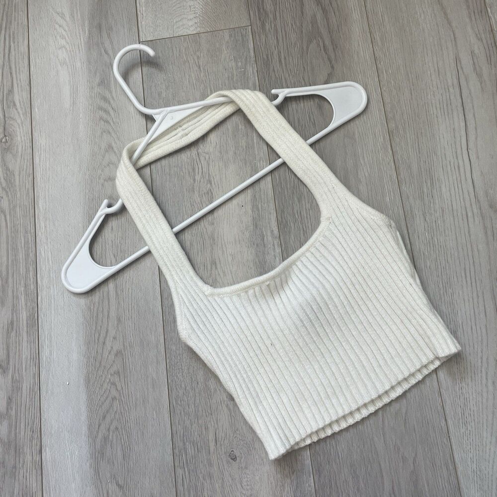 NBD Knit Halter Tank top square neck crop womens Cream (xsmall) minimalist party